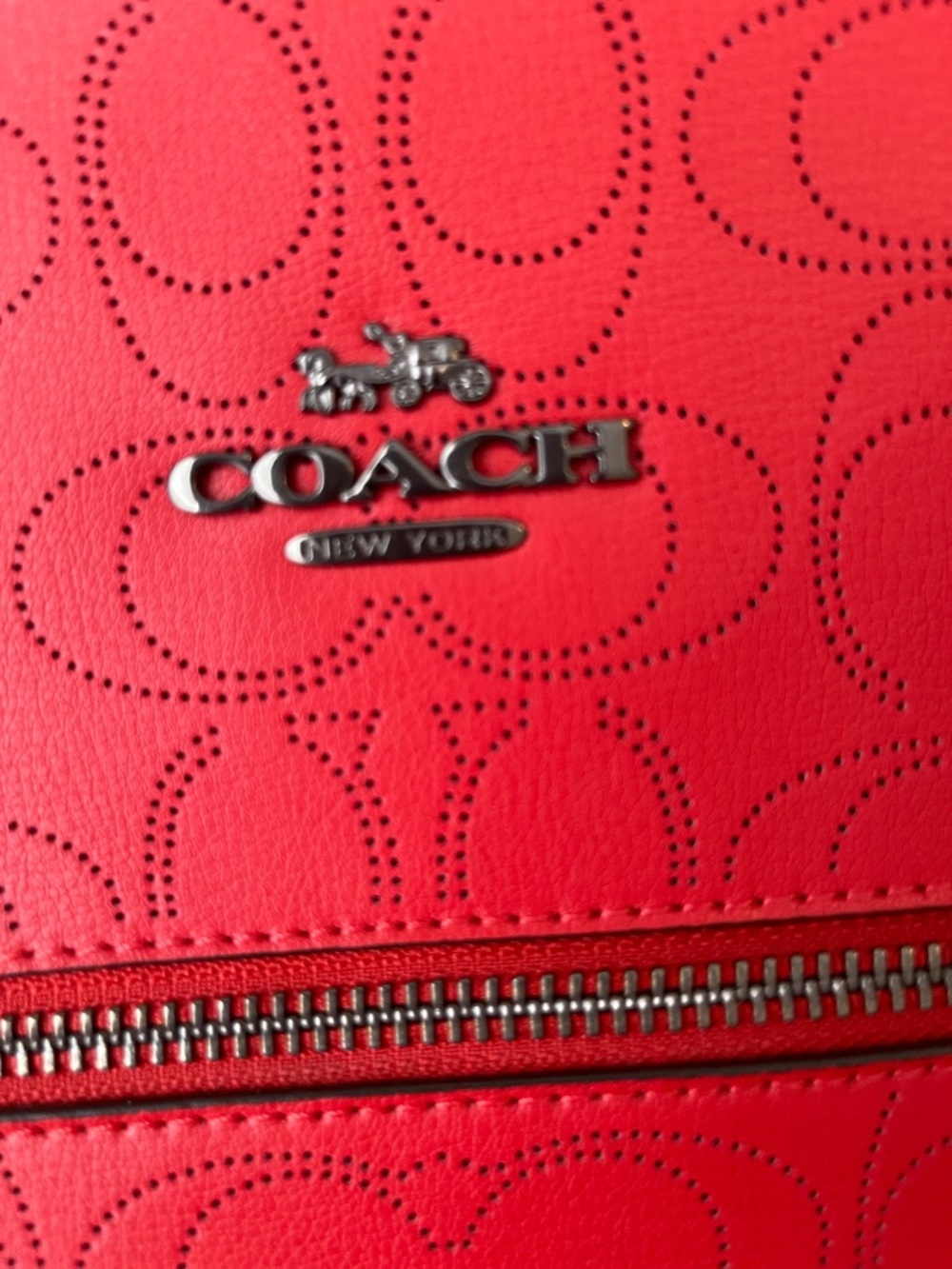 Coach Red Embossed Logo Tote with Front Zip Pocket - Picture 2 of 10